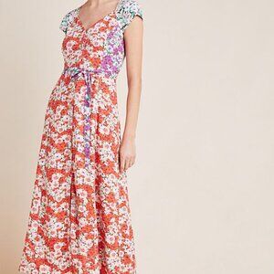 Anthropologie Maeve Tate Sundress Floral Midi Dress Pockets Lined Size 8